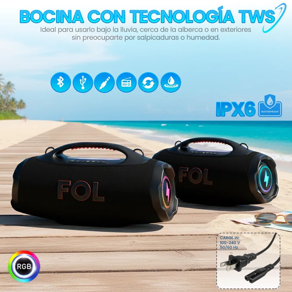 Bocina FOL FS-R208 220W 12000mAh 10hrs de bateria Bluetooth IPX6 - Imagen 4