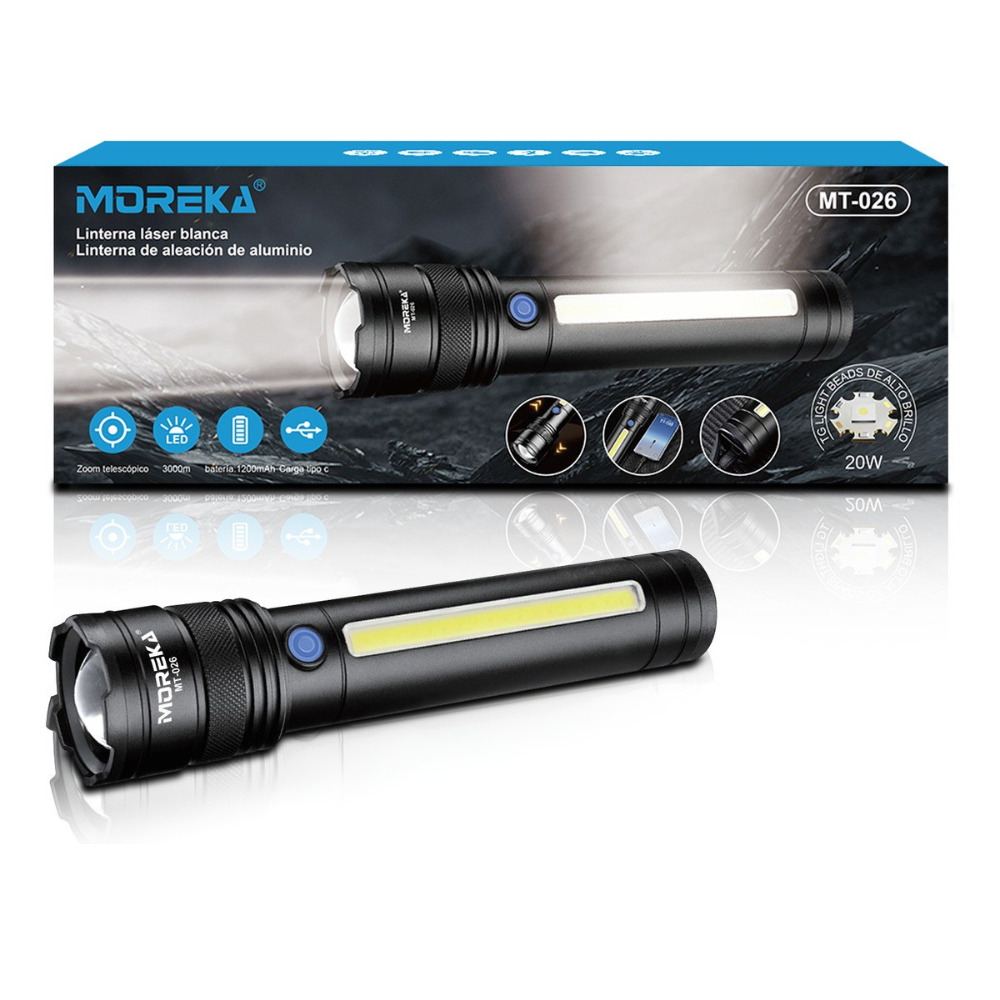 Lampara Táctica Recargable Usb Laser 20W 8800mAh / 4.2V  Moreka MT-026