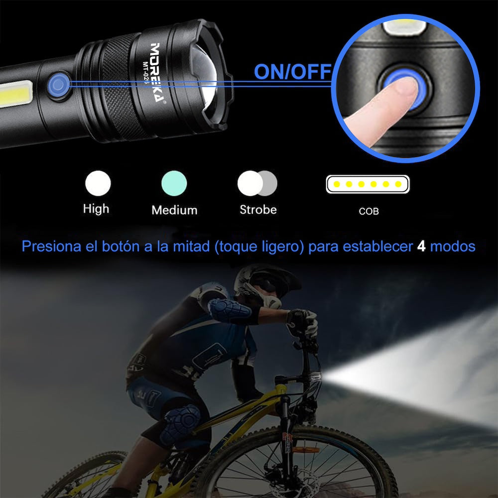 Lampara Táctica Recargable Usb Laser 20W 8800mAh / 4.2V Moreka MT-026 - Imagen 4