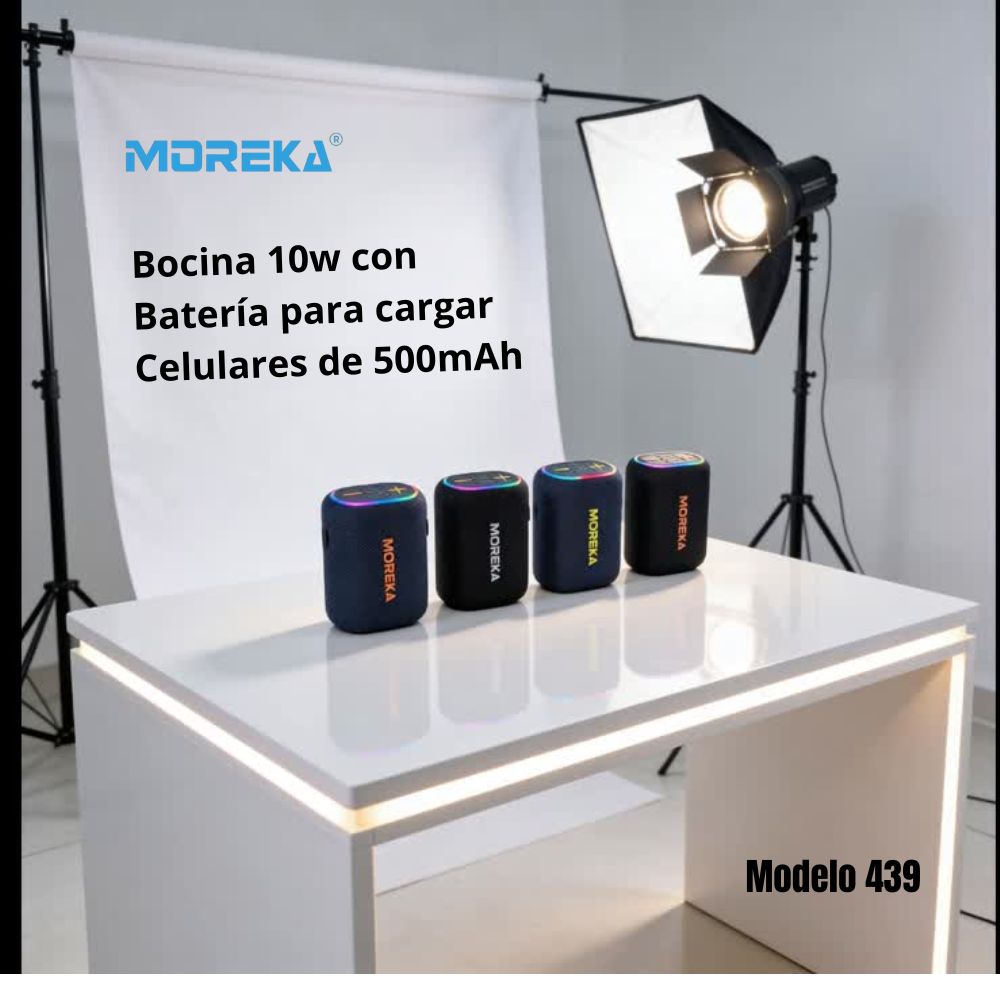 Bocina Power Bank Moreka 439 10W 5000mAh cables tipo IP y C hasta 25 Horas - Imagen 4