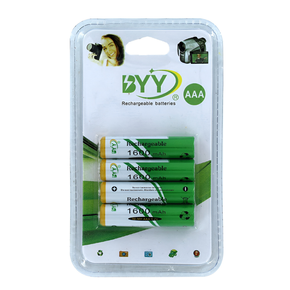Paquete de 4 Pilas Baterías Recargables  Aaa 1.2V 1600 mAh hasta 1100 ciclos BYY NH07-14 - Imagen 1
