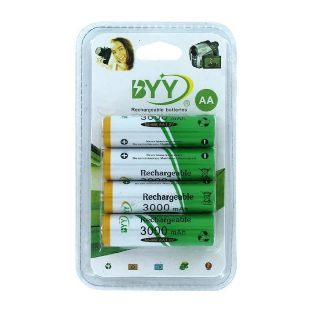 Paquete de 4 Pilas Baterías Recargables  AA 1.2V 2000 mAh hasta 1100 ciclos BYY NH05-15