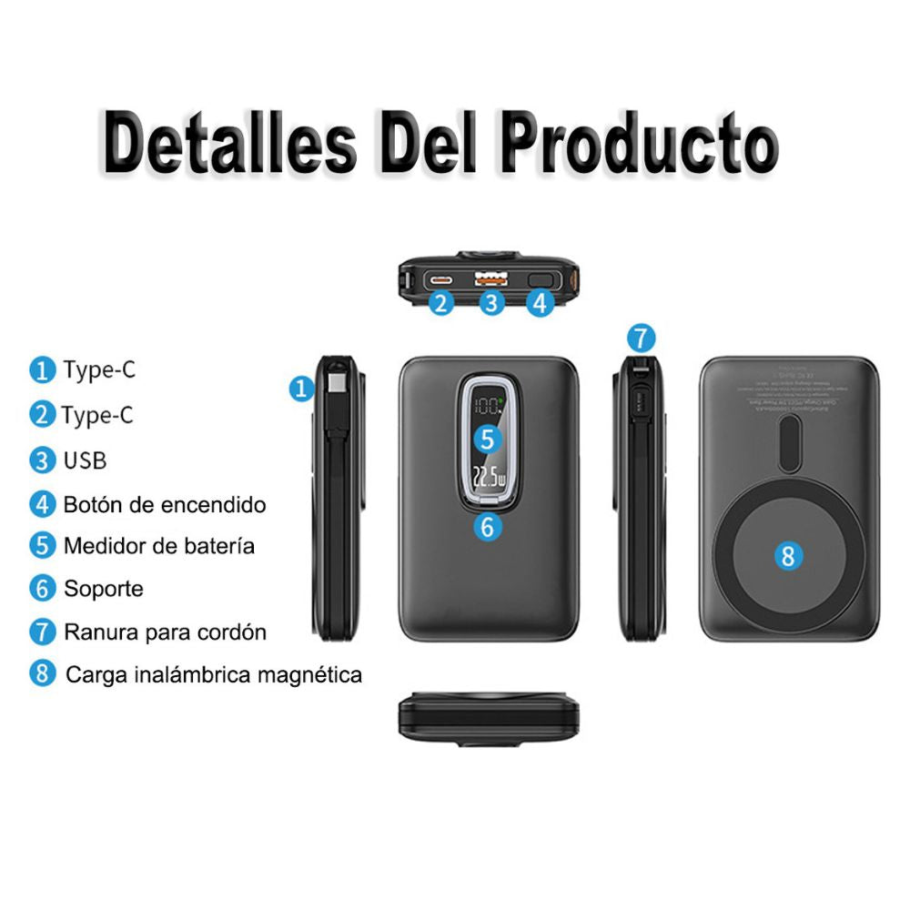 Power Bank MagSafe Moreka K096 12000mAh 22.5W Cable C incluido - Imagen 7