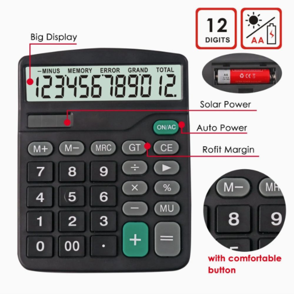 Calculadora electrónica Solar con 12 dígitos, pantalla grande JS-97B - Imagen 2