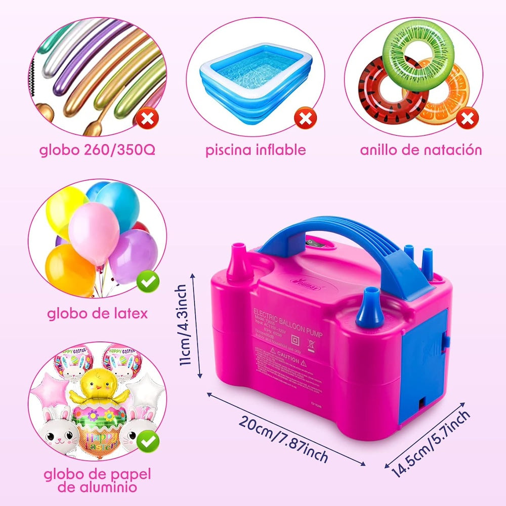 Bomba de Globos Eléctrica Portátil Inflador de Globos de Doble Boquilla 73005 - Imagen 7
