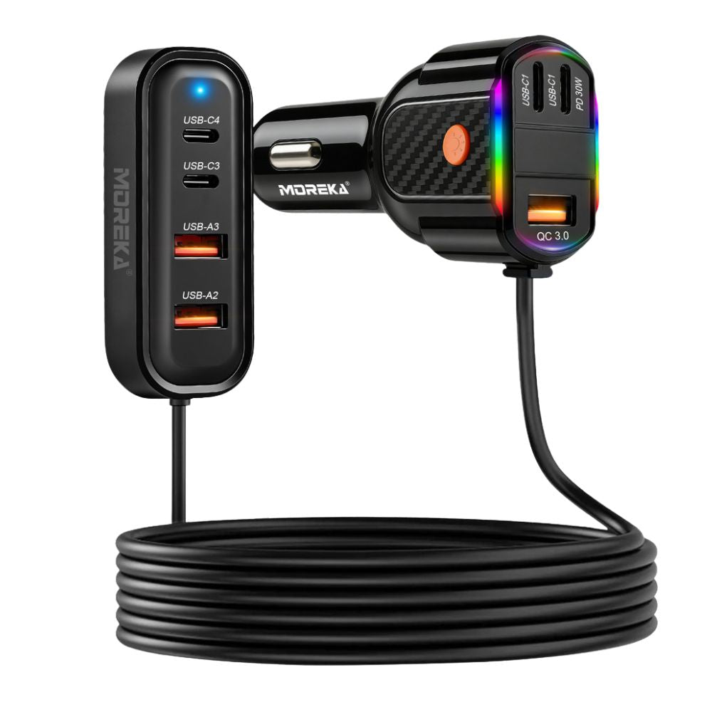 Plug in Cargador de Automóvil 45W Moreka 7 puertos USB-C USB-A CP0076