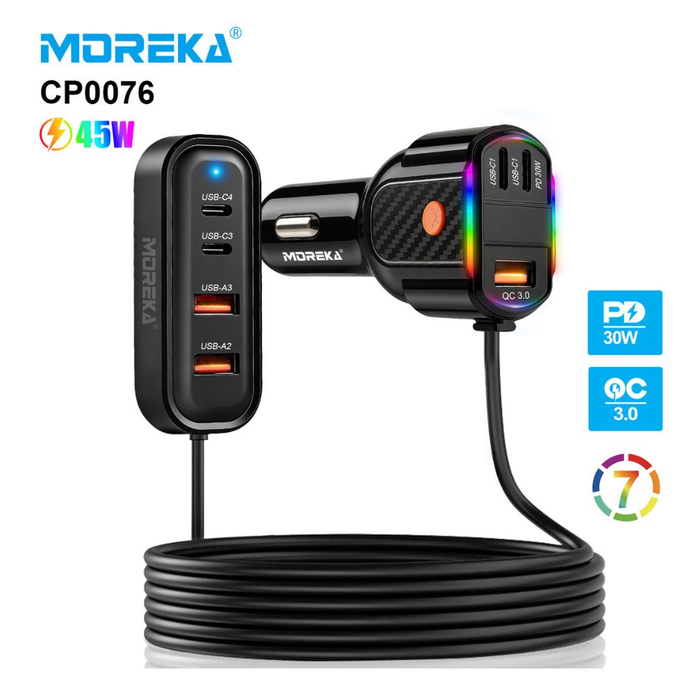 Plug in Cargador de Automóvil 45W Moreka 7 puertos USB-C USB-A CP0076 - Imagen 8