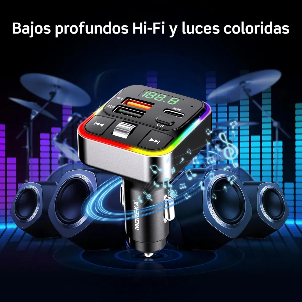 Plug in Reproductor MP3 Transmisor FM Bluetooth Cargador de coche 30W Moreka CP0070B - Imagen 4