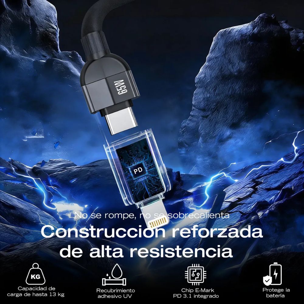 Cable Moreka 4 En 1 Cable Datos 65W en C 27W en IP 1.5m Para Iphone Usb Tipo C CB-058 - Imagen 5