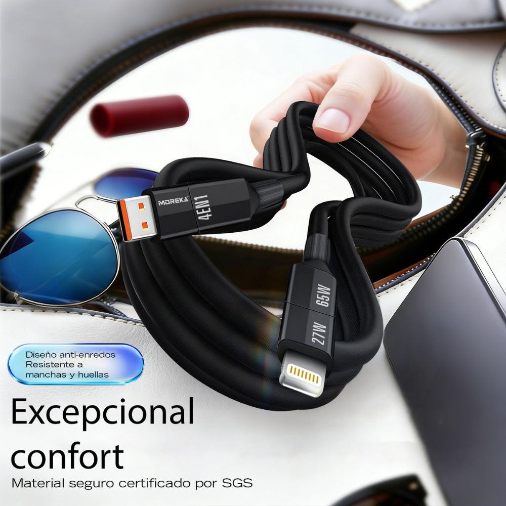 Cable Moreka 4 En 1 Cable Datos 65W en C 27W en IP 1.5m Para Iphone Usb Tipo C CB-058 - Imagen 6