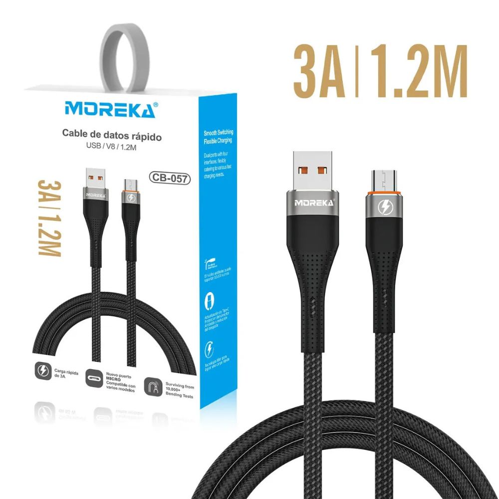 Cable Moreka V8 USB 3A carga rápida 1.2M CB-057 - Imagen 11