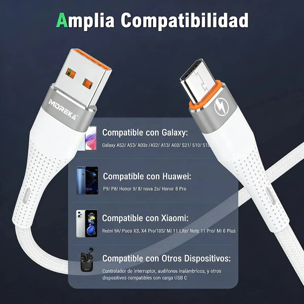 Cable Moreka V8 USB 3A carga rápida 1.2M CB-057 - Imagen 4