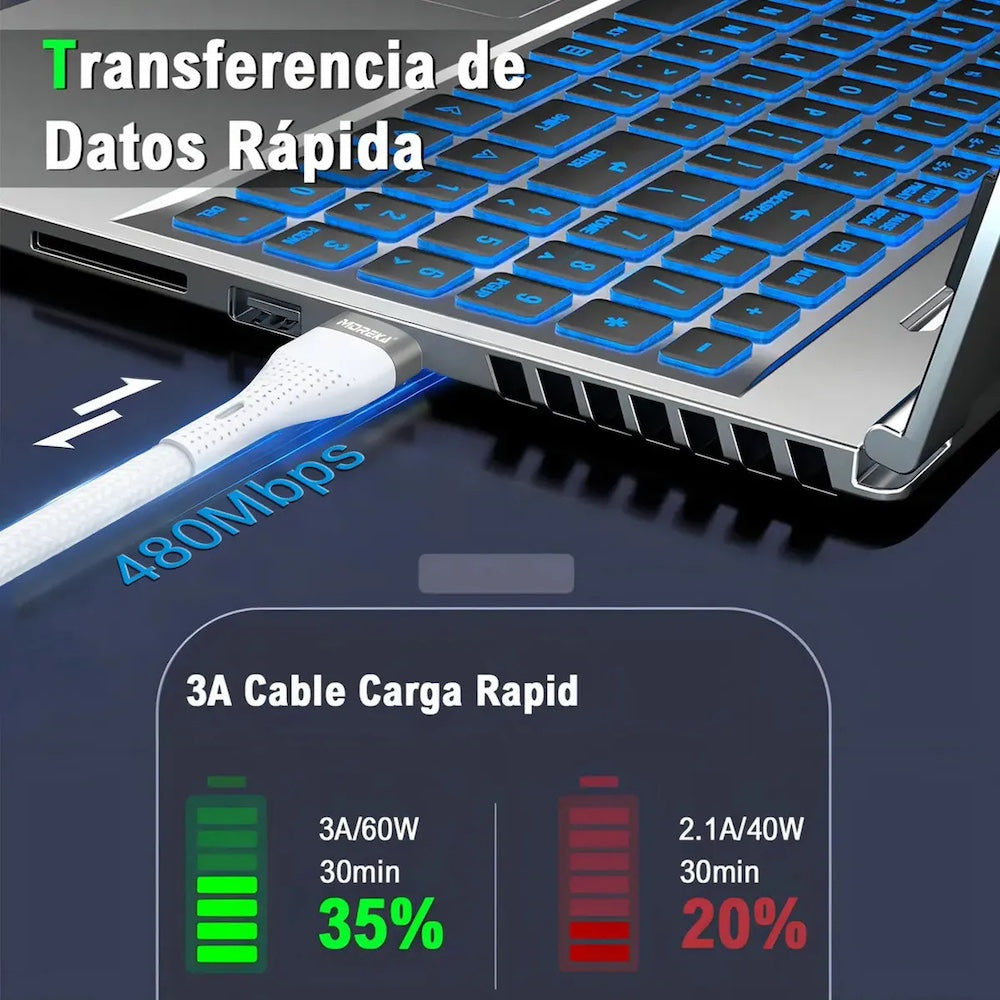 Cable Moreka V8 USB 3A carga rápida 1.2M CB-057 - Imagen 7
