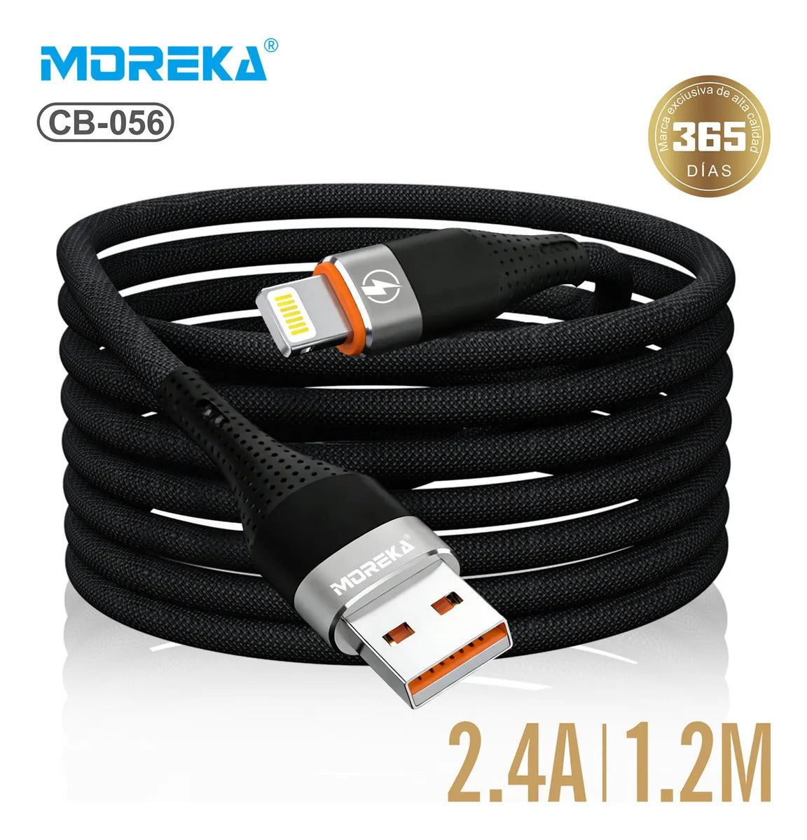 Cable Moreka IP USB 2.4A carga rápida 1.2M CB-056 - Imagen 2