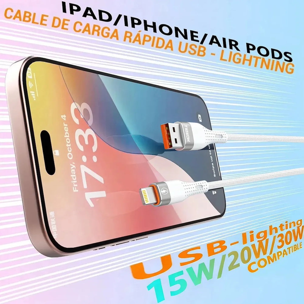 Cable Moreka IP USB 2.4A carga rápida 1.2M CB-056 - Imagen 4