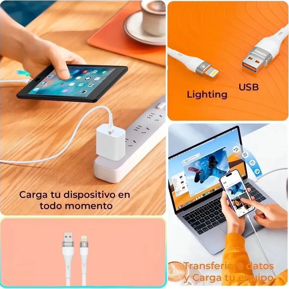 Cable Moreka IP USB 2.4A carga rápida 1.2M CB-056 - Imagen 9