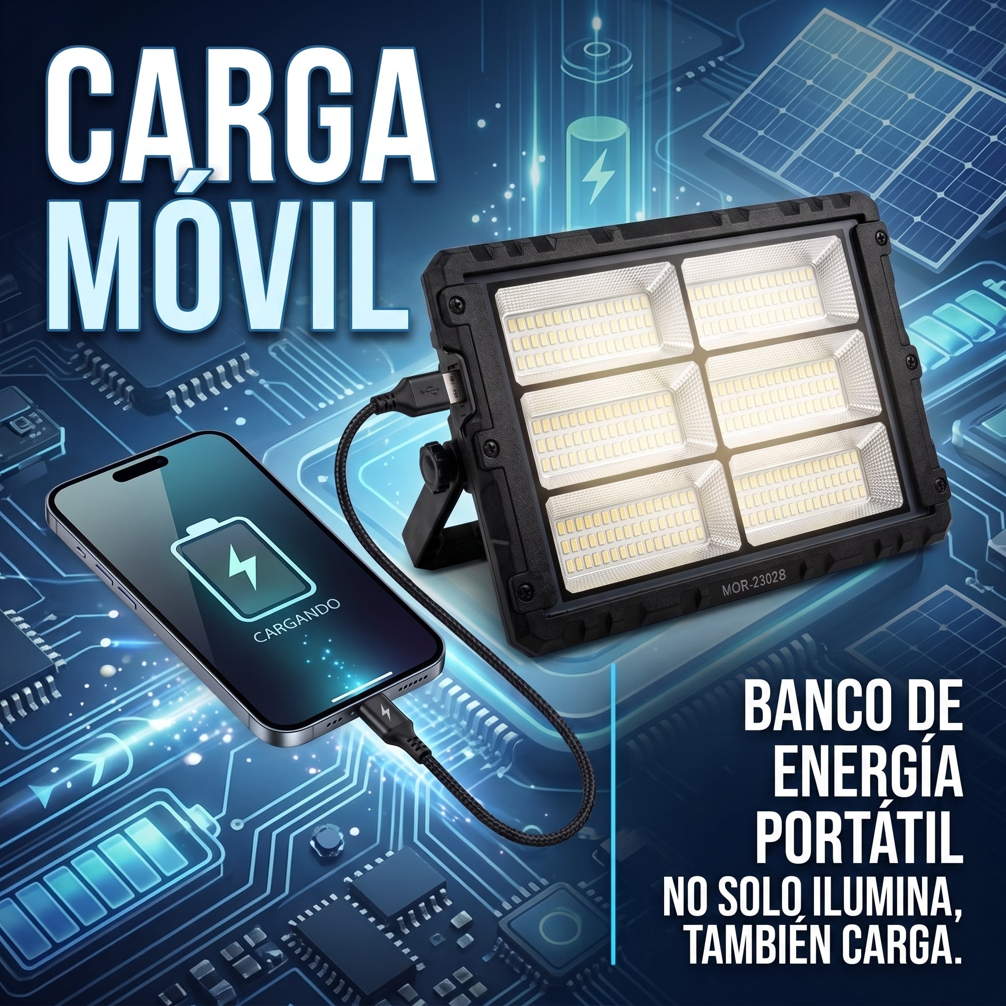 Foco Proyector Solar Portátil Moreka MOR-2302B 400W 8000mAh - Imagen 3