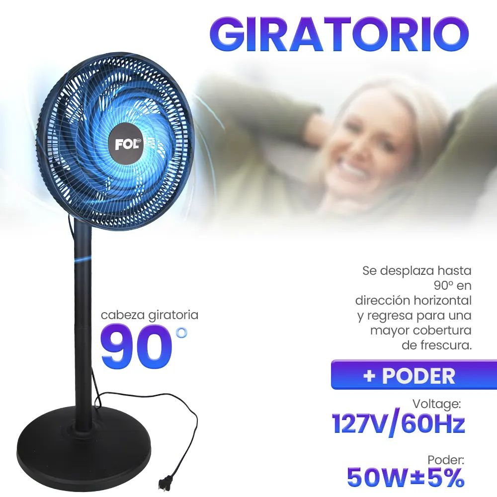 Ventilador de Piso 35cm 3 Velocidades 7 Aspas Potente 50W FF-1221 - Imagen 2