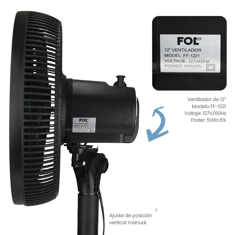 Ventilador de Piso 35cm 3 Velocidades 7 Aspas Potente 50W FF-1221 - Imagen 3
