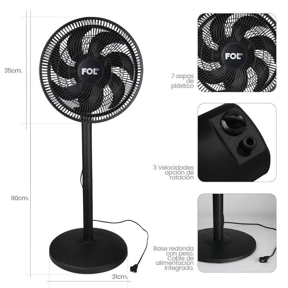 Ventilador de Piso 35cm 3 Velocidades 7 Aspas Potente 50W FF-1221 - Imagen 4