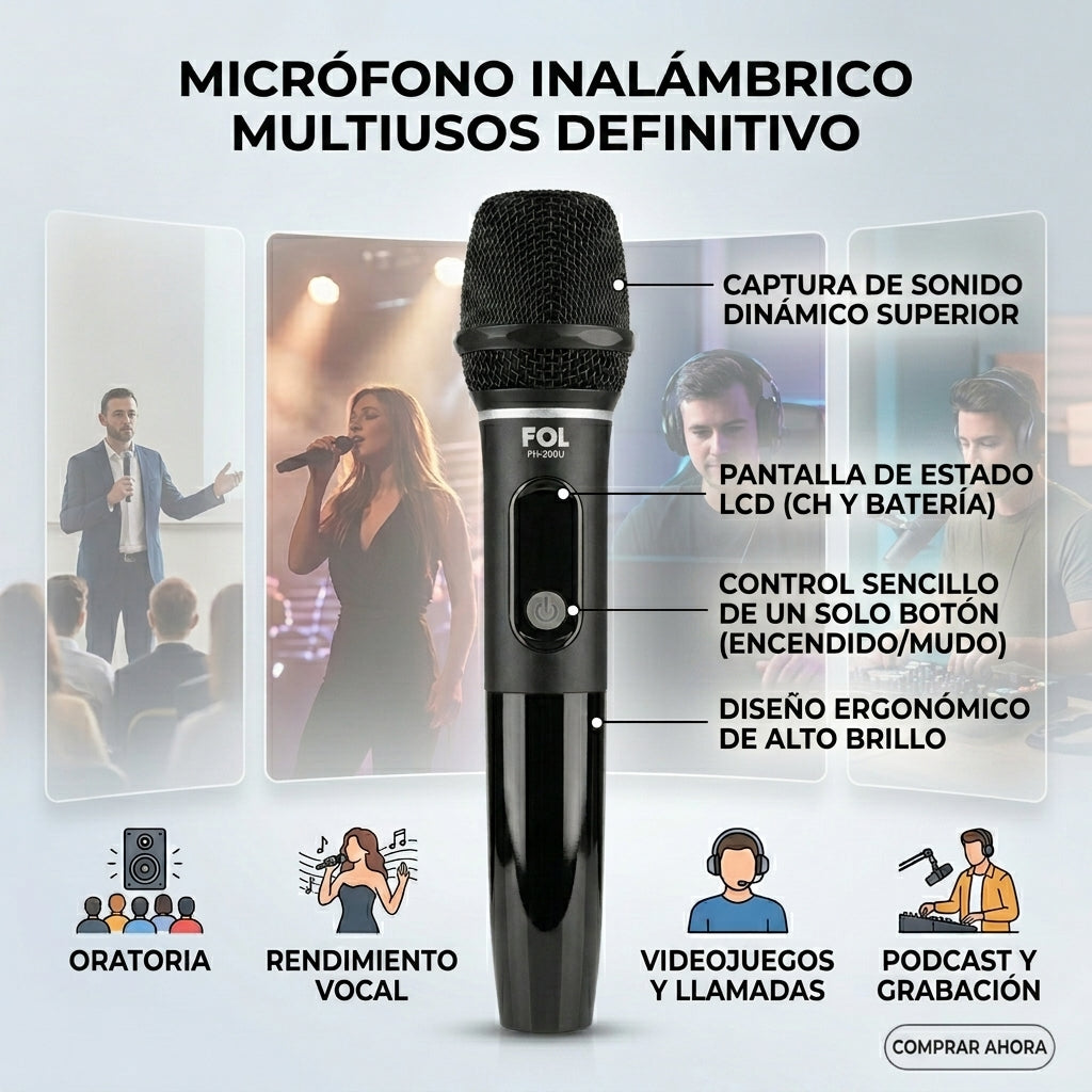 Micrófono Inalámbrico con Transmisor 28W conector 6.3mm 1200mAh FOL FH-293U - Imagen 3