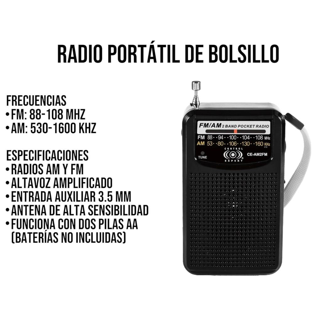 Radio Portátil Am FM de Bolsillo Utiliza 2 Pilas AA Entrada Audifonos 3.5mm CE-AM2FM - Imagen 6