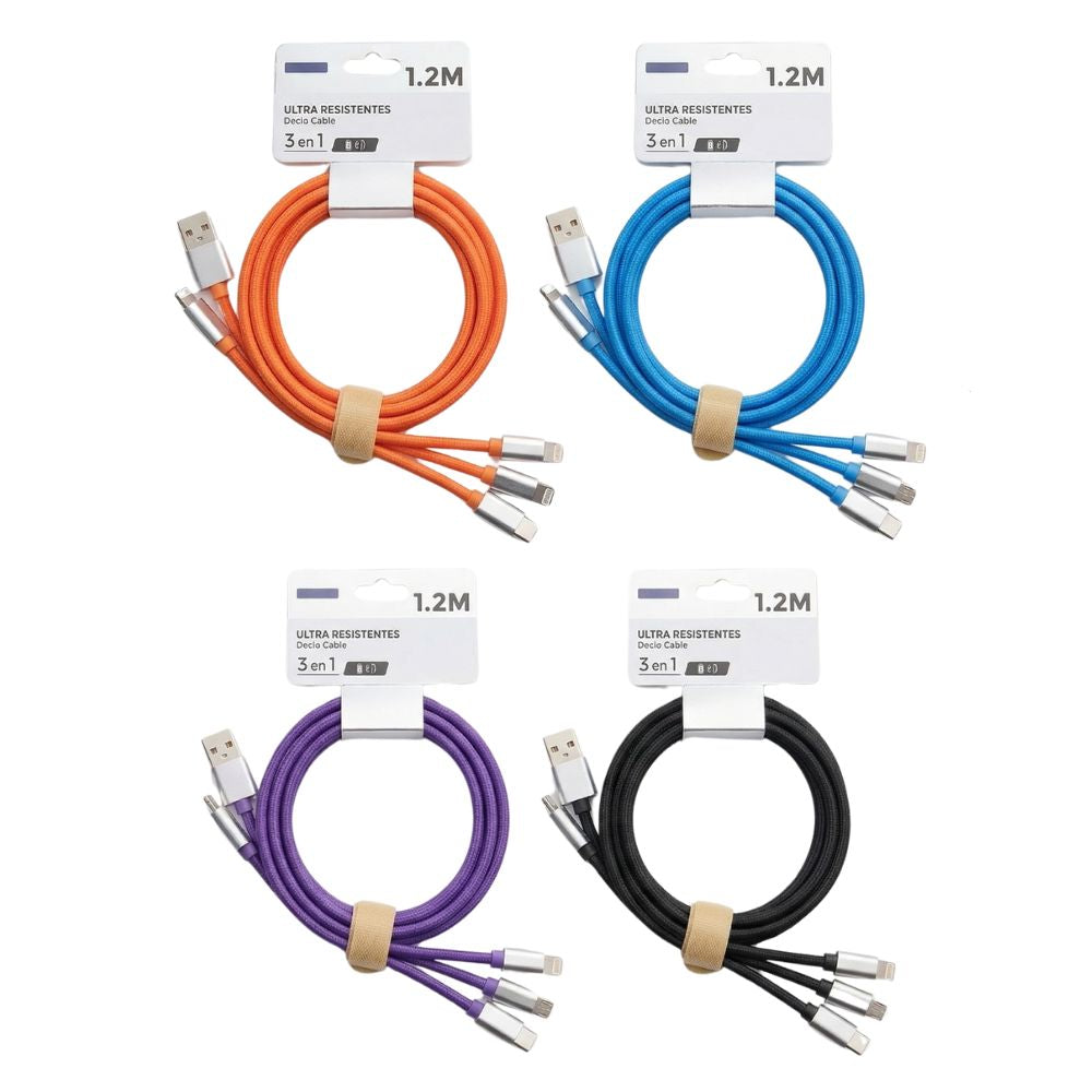 Cable 3 en 1 Moreka CB-042 3.1 A y Datos 1.2 M, Lightning, Tipo C, V8 - Imagen 2