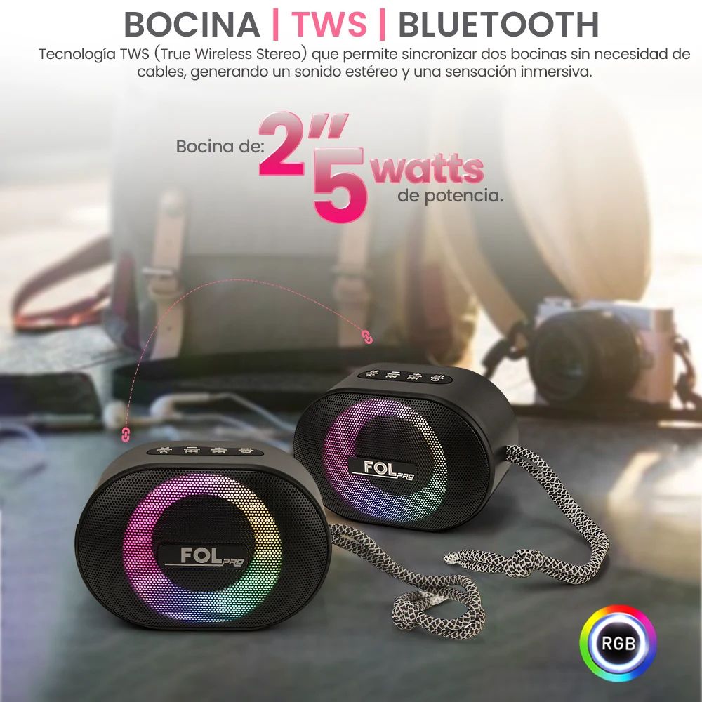 Mini Bocina FOL FS-SP06 5W 2000mAh Bluetooth recargable FM TWS - Imagen 3