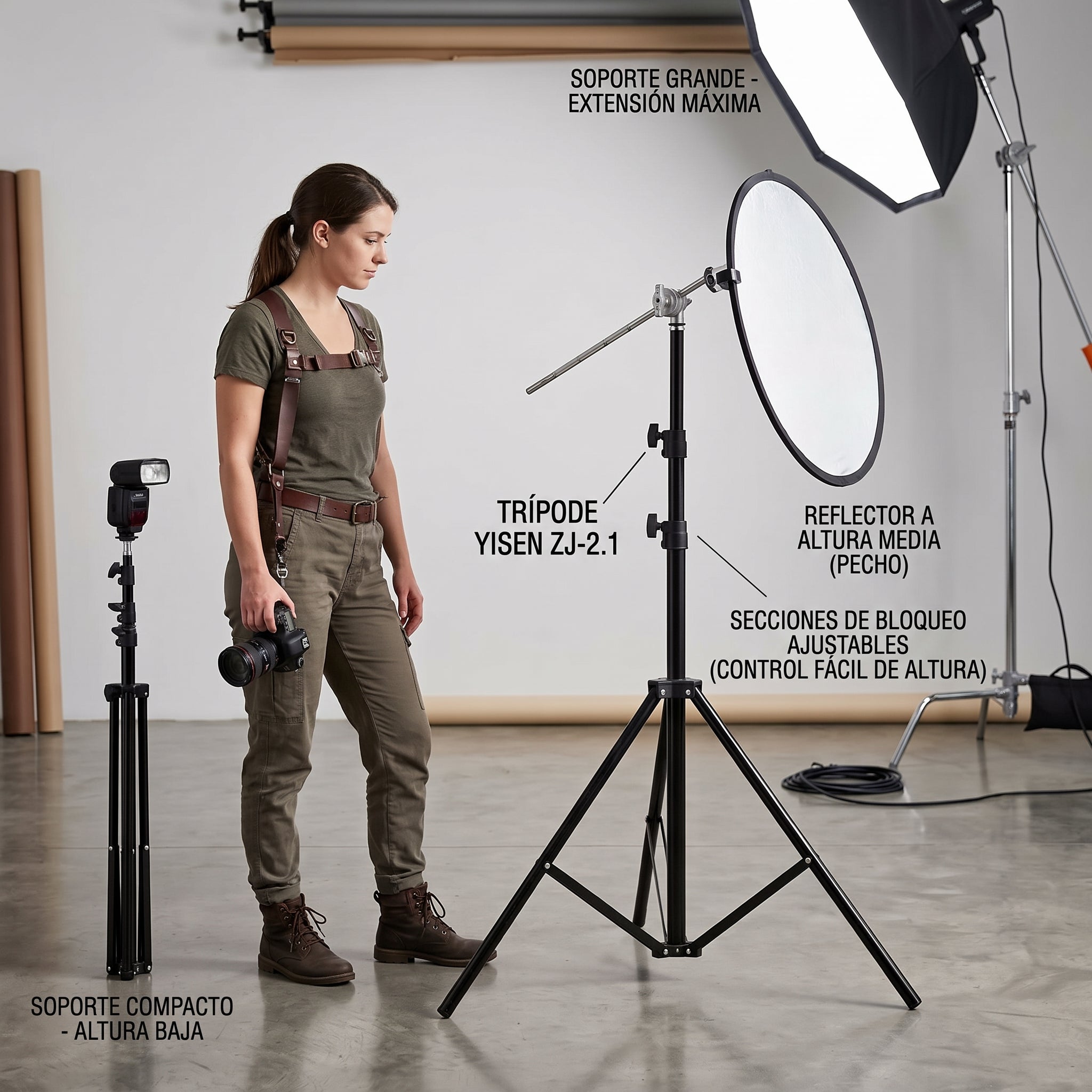 Trípode Soporte YISEN ZJ-2.1 de 2.1mts Soporte para Aro de Luz - Imagen 6