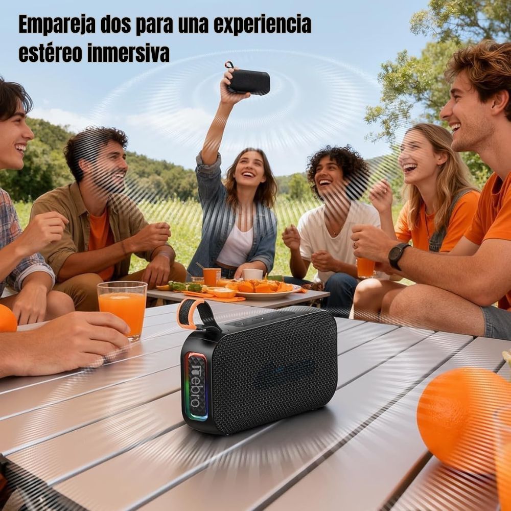 Mini Bocina Nebro 8W Bluetooth recargable IPX4 USB TWS WG-198 - Imagen 3