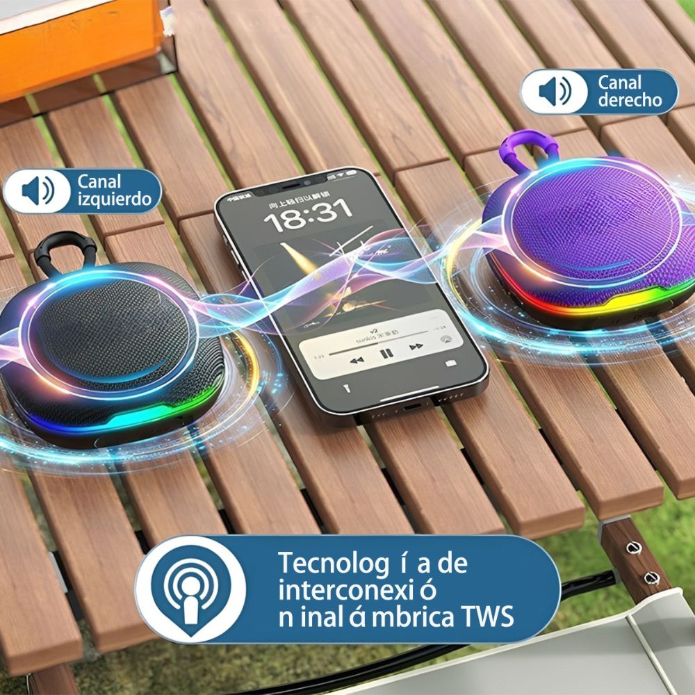 Mini Bocina Nebro 10W 2X5W 1200mAh Bluetooth recargable, USB TWS WG-191 - Imagen 3