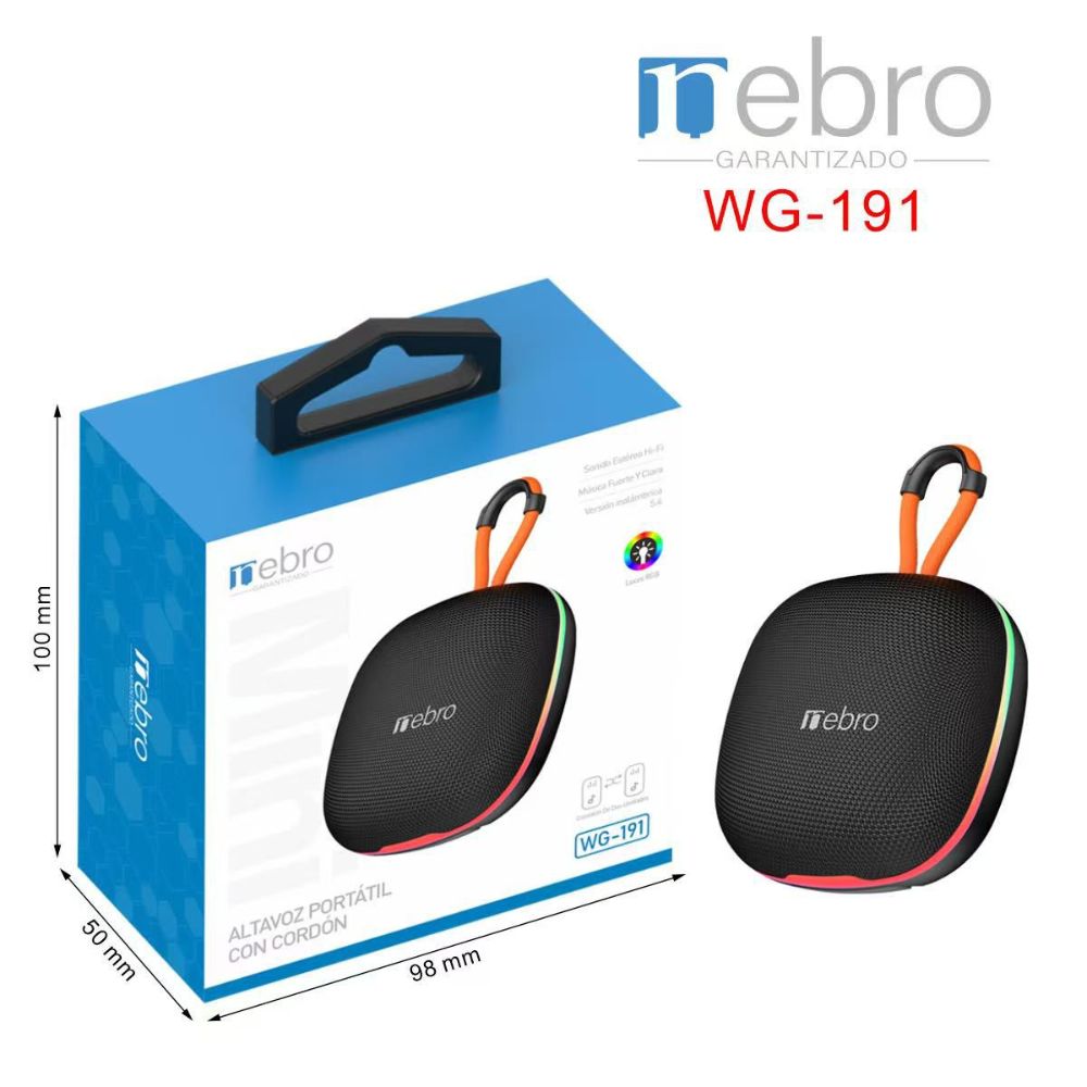 Mini Bocina Nebro 10W 2X5W 1200mAh Bluetooth recargable, USB TWS WG-191 - Imagen 6