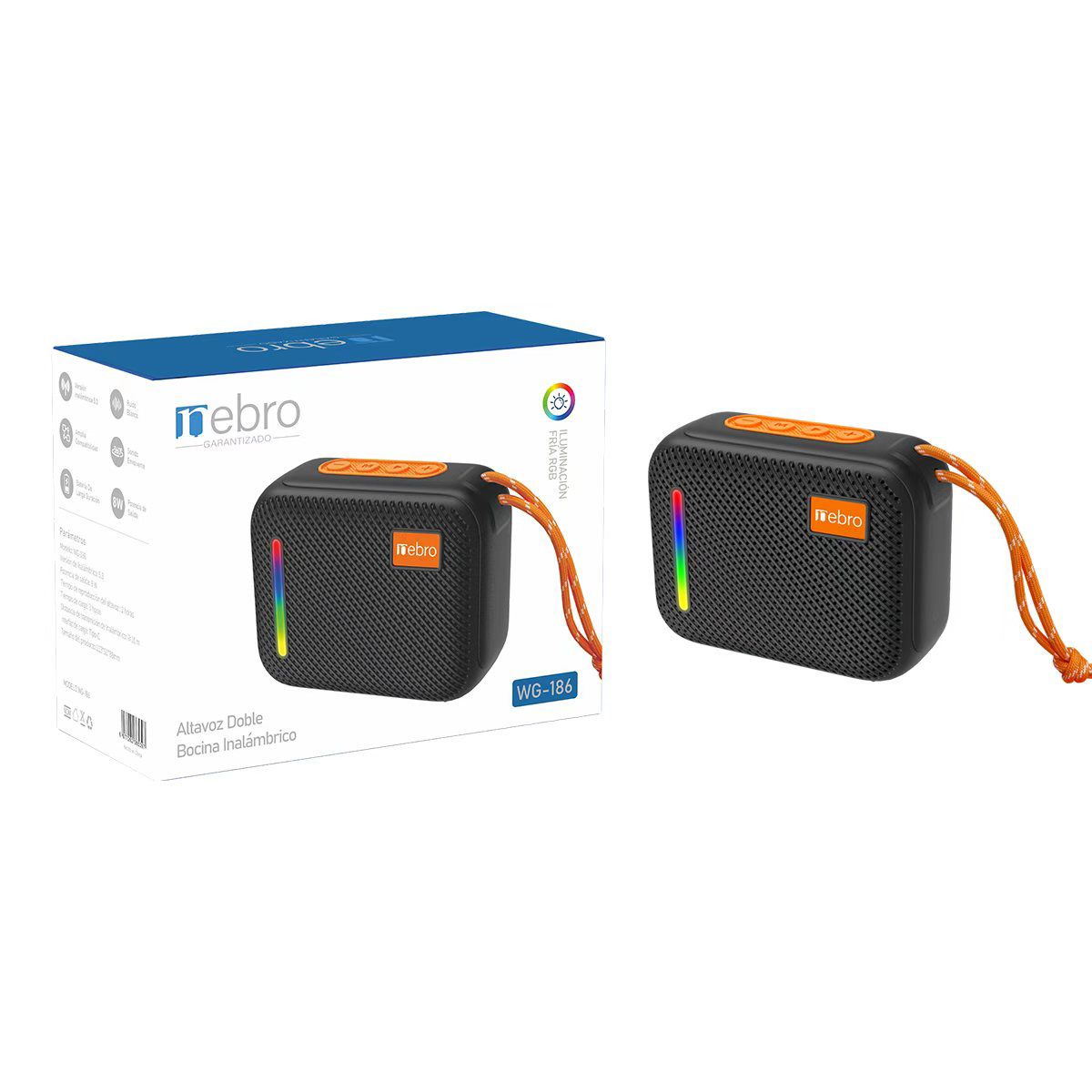 Mini Bocina Nebro 8W 1200mAh Bluetooth recargable, USB TWS WG-186 - Imagen 8