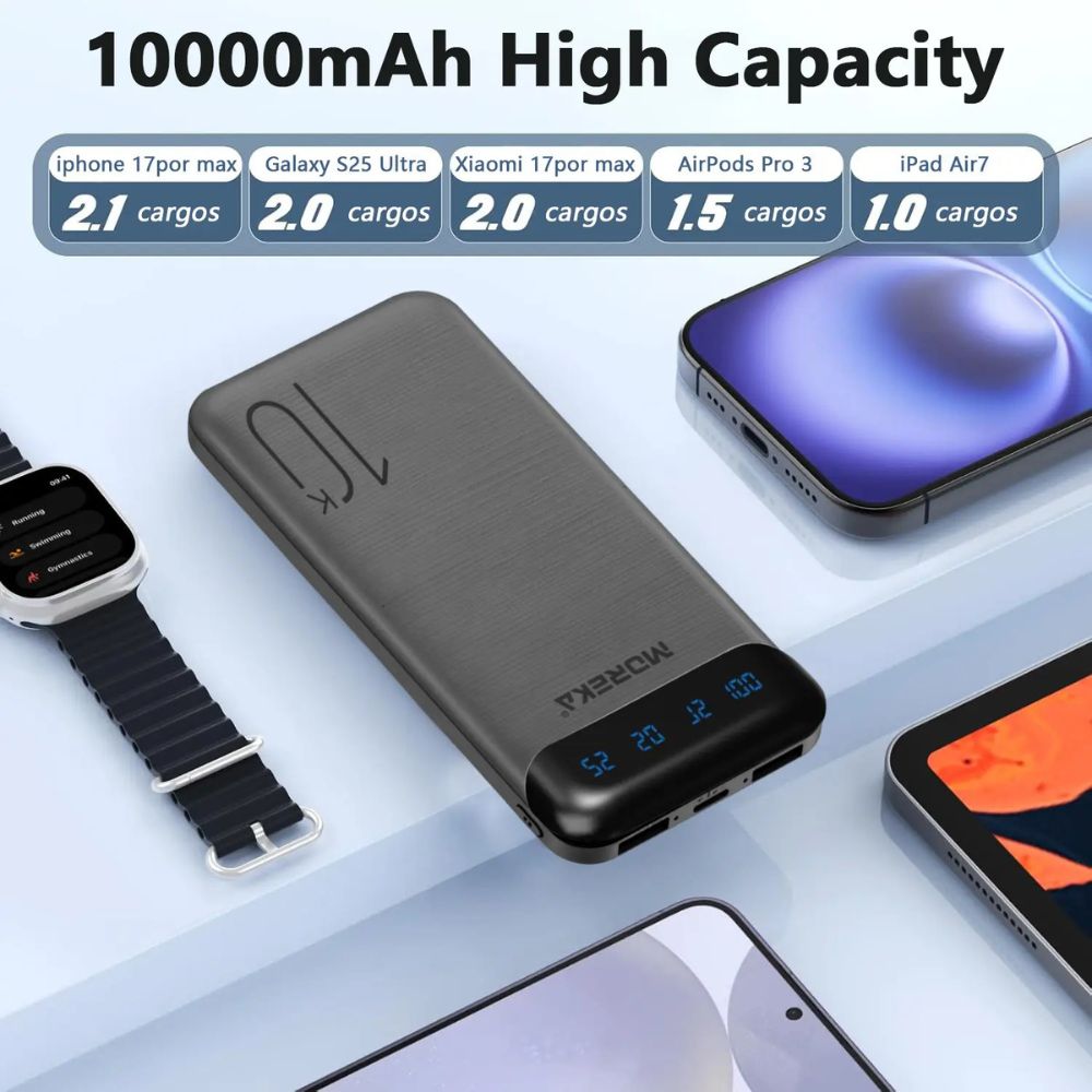 Power Bank Moreka K100 1000mAh 37Wh Puertos de Salida 3 (2 x USB + 1 x USB-C) - Imagen 2