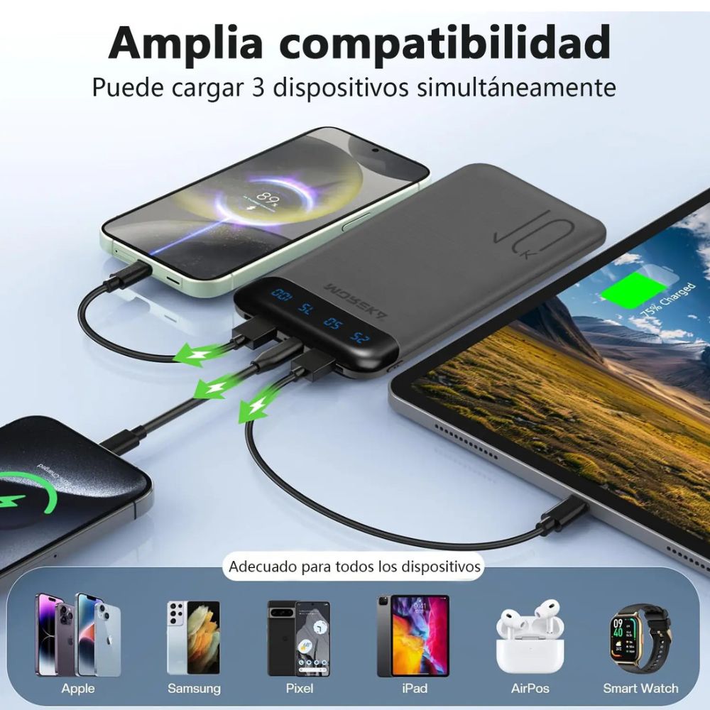 Power Bank Moreka K100 1000mAh 37Wh Puertos de Salida 3 (2 x USB + 1 x USB-C) - Imagen 4