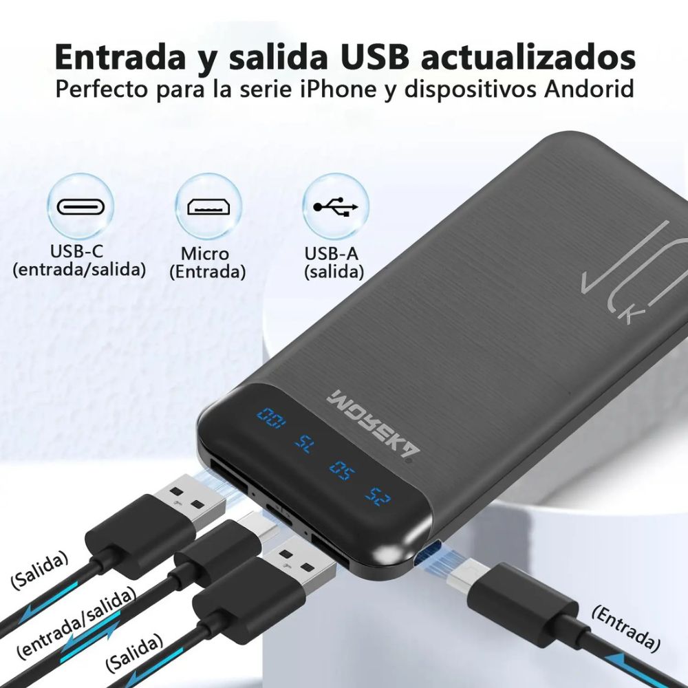 Power Bank Moreka K100 1000mAh 37Wh Puertos de Salida 3 (2 x USB + 1 x USB-C) - Imagen 6
