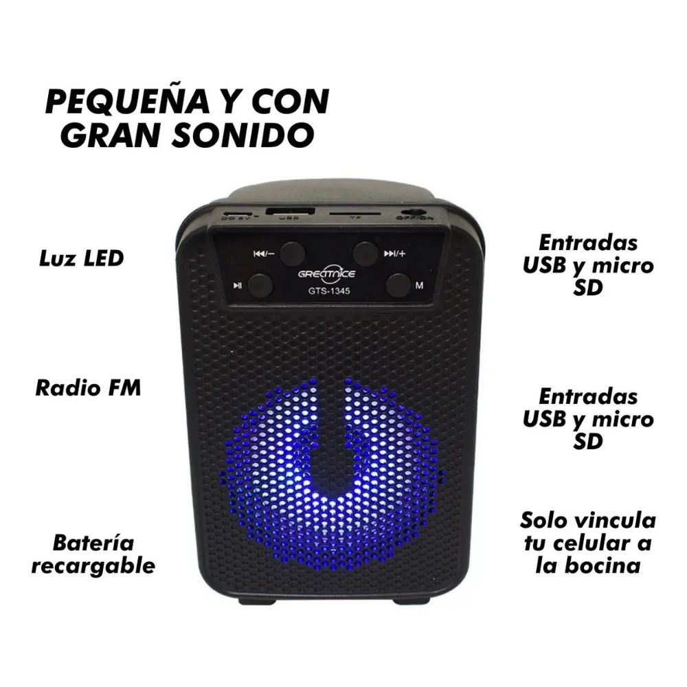 Mini Bocina Greatnice 5W Bluetooth recargable USB TWS GTS-1345 - Imagen 4