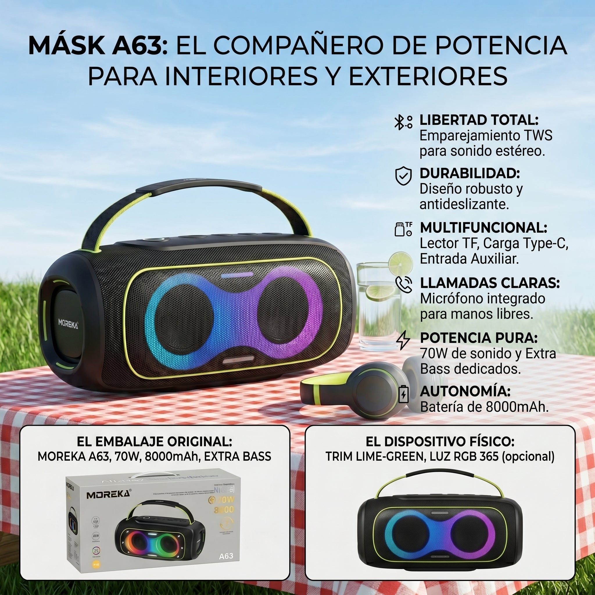 Altavoz portátil MÁSK A63 70W estéreo con - Imagen 2