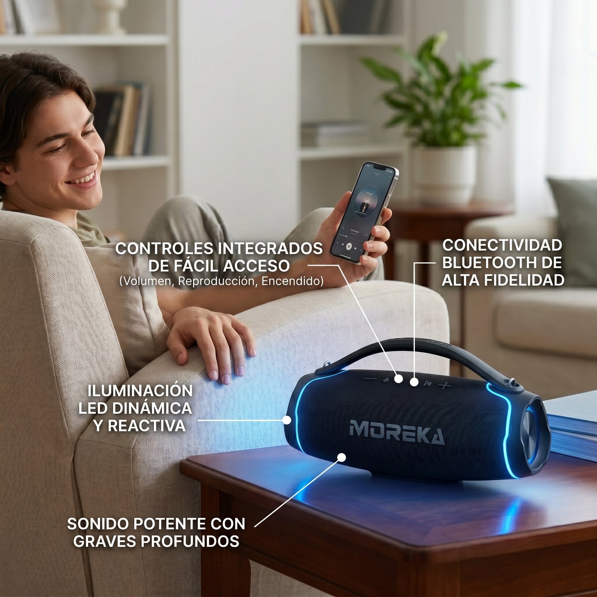Bocina Moreka A61 200W 6000mAh 6hrs de bateria Bluetooth IPX6 - Imagen 3