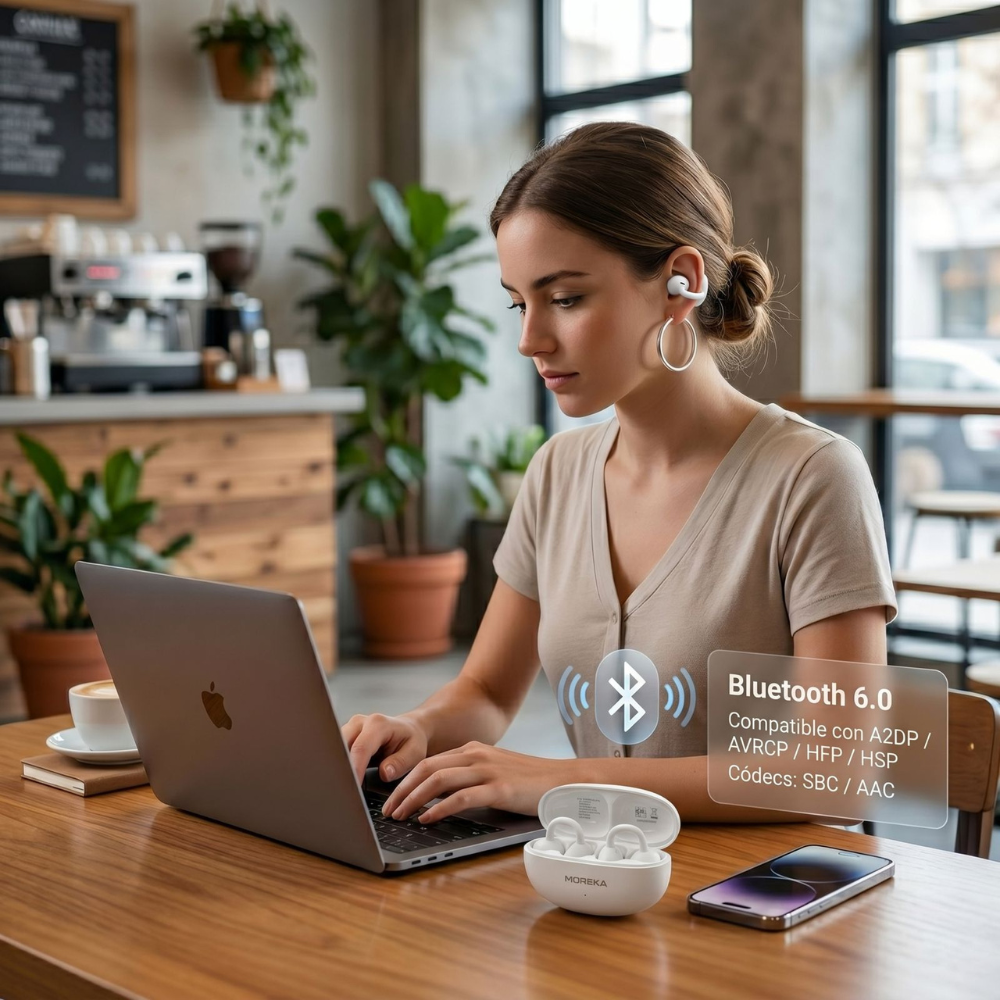 Audífonos Tipo Arete Moreka E604 Estilo y Libertad con Sonido de Alta Calidad — Bluetooth 5.3 TWS - Imagen 3