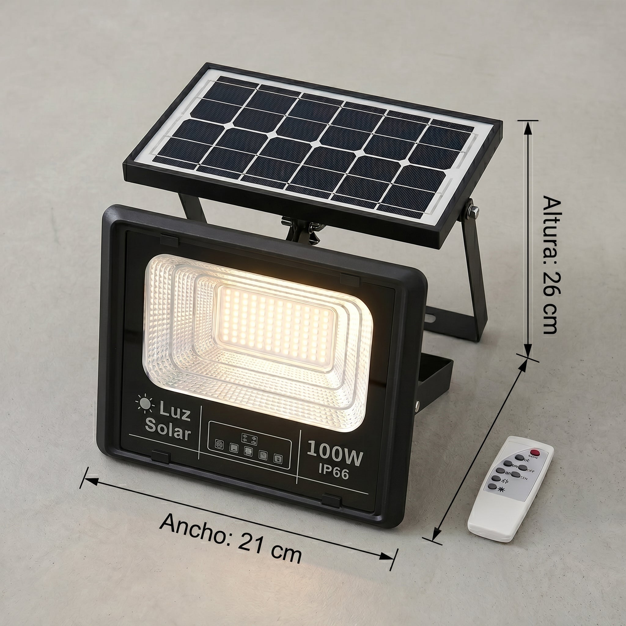 Lámpara Solar 100W MS-100W para Exterior Ilumina Toda la Noche sin Cableado Control Remoto IP66 Resistente a Lluvia y Polvo Ahorro Energético para Jardín o Garaje - Imagen 6