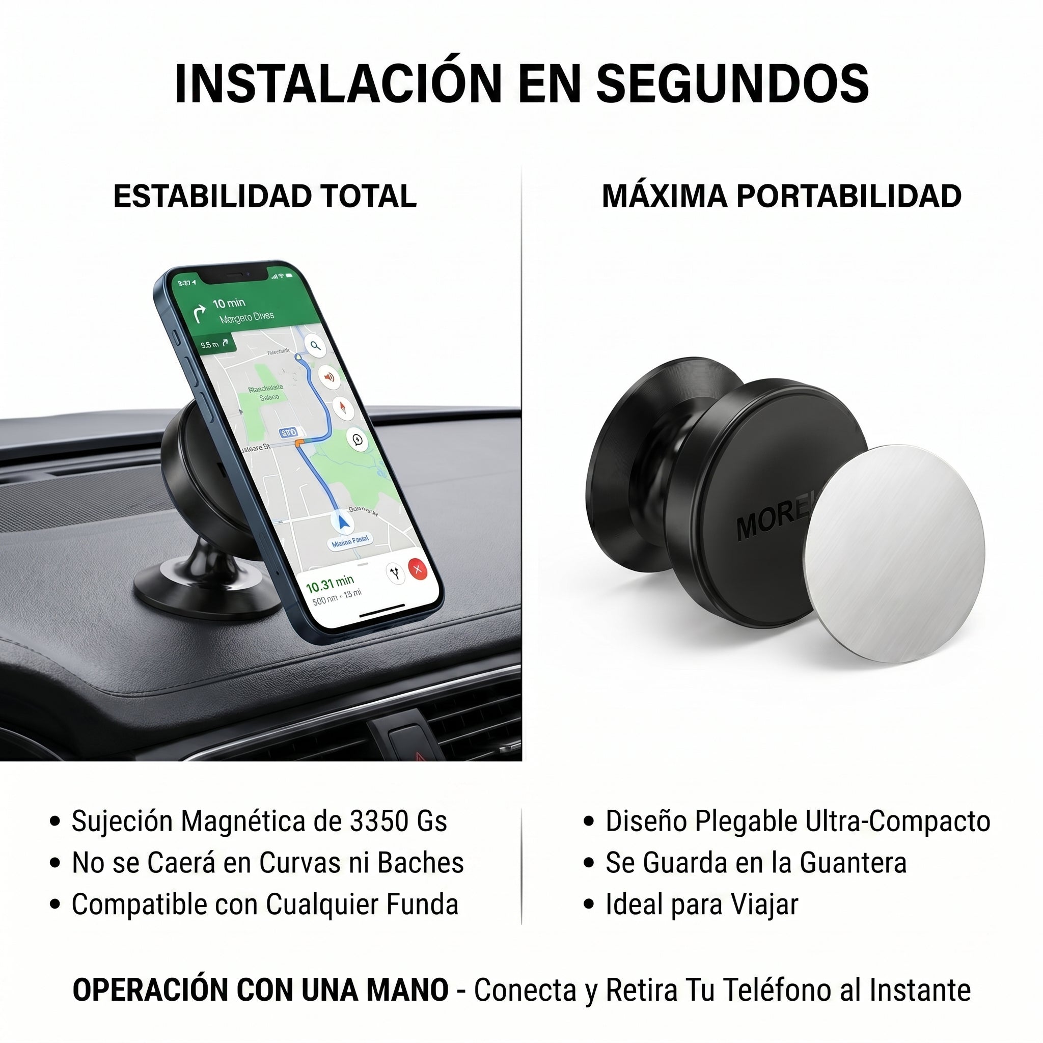Soporte Magnético para Auto Moreka ZJ-019 de Aleación de Aluminio Sujeción 3350Gs Giro 360° Operación con Una Mano Compatibilidad Universal para Todos los Celulares - Imagen 5