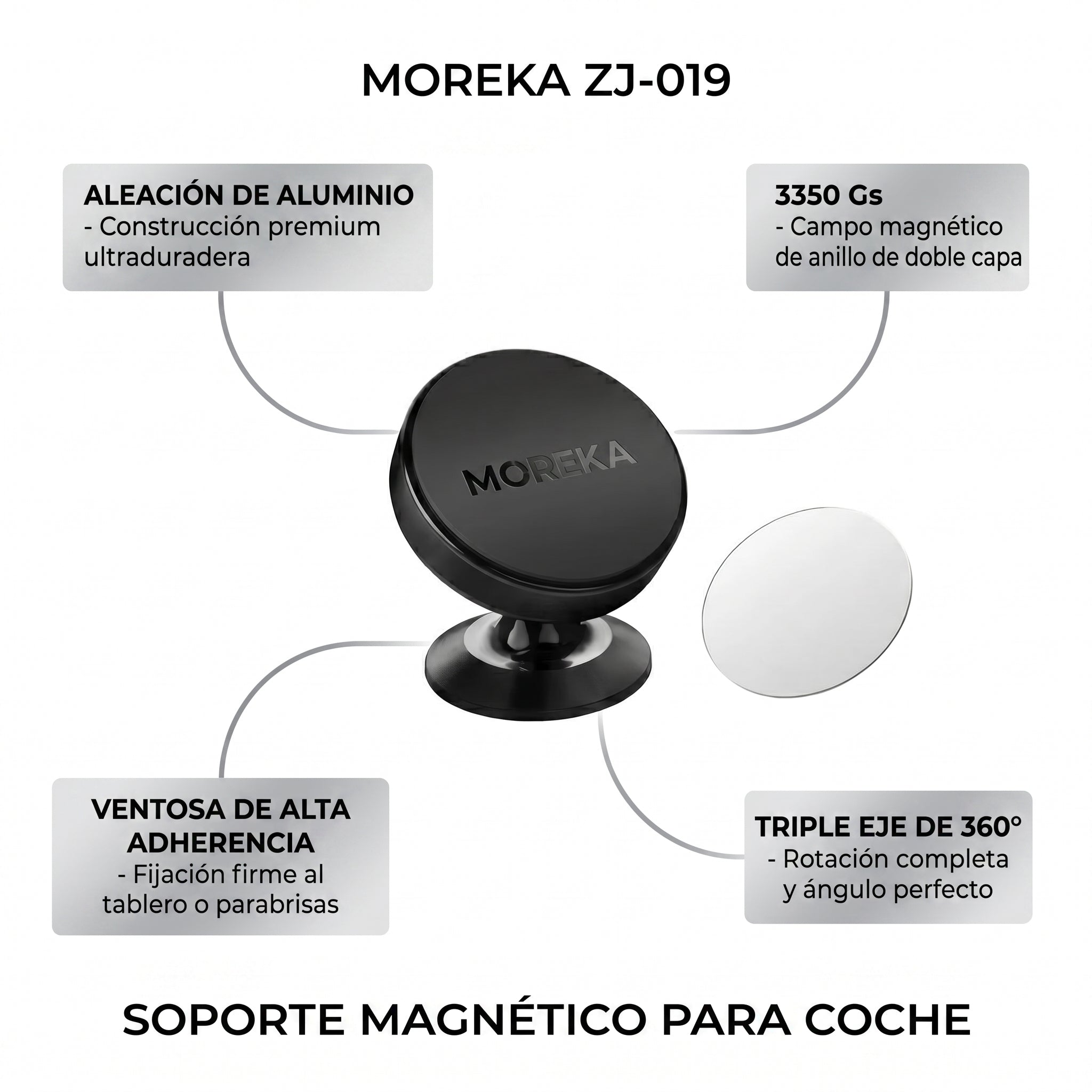 Soporte Magnético para Auto Moreka ZJ-019 de Aleación de Aluminio Sujeción 3350Gs Giro 360° Operación con Una Mano Compatibilidad Universal para Todos los Celulares - Imagen 6