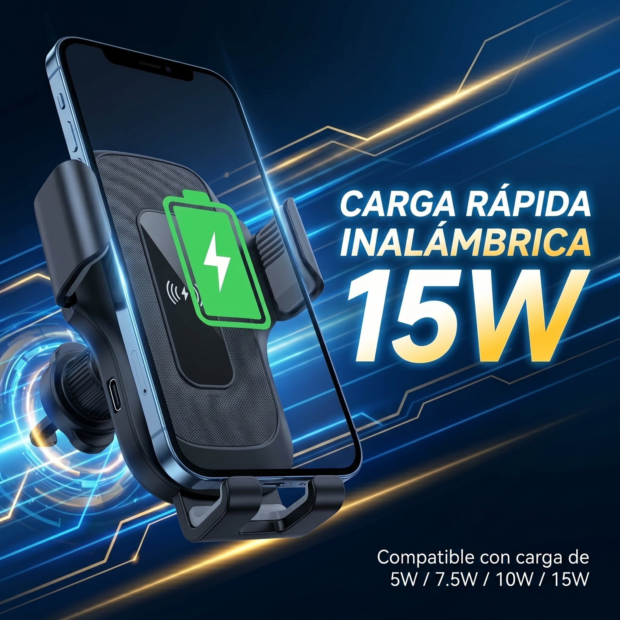 Soporte de Coche con Carga Inalámbrica Rápida Moreka ZJ-021 15W Sujeción Automática Inteligente y Clip para Rejilla de Ventilación - Imagen 4