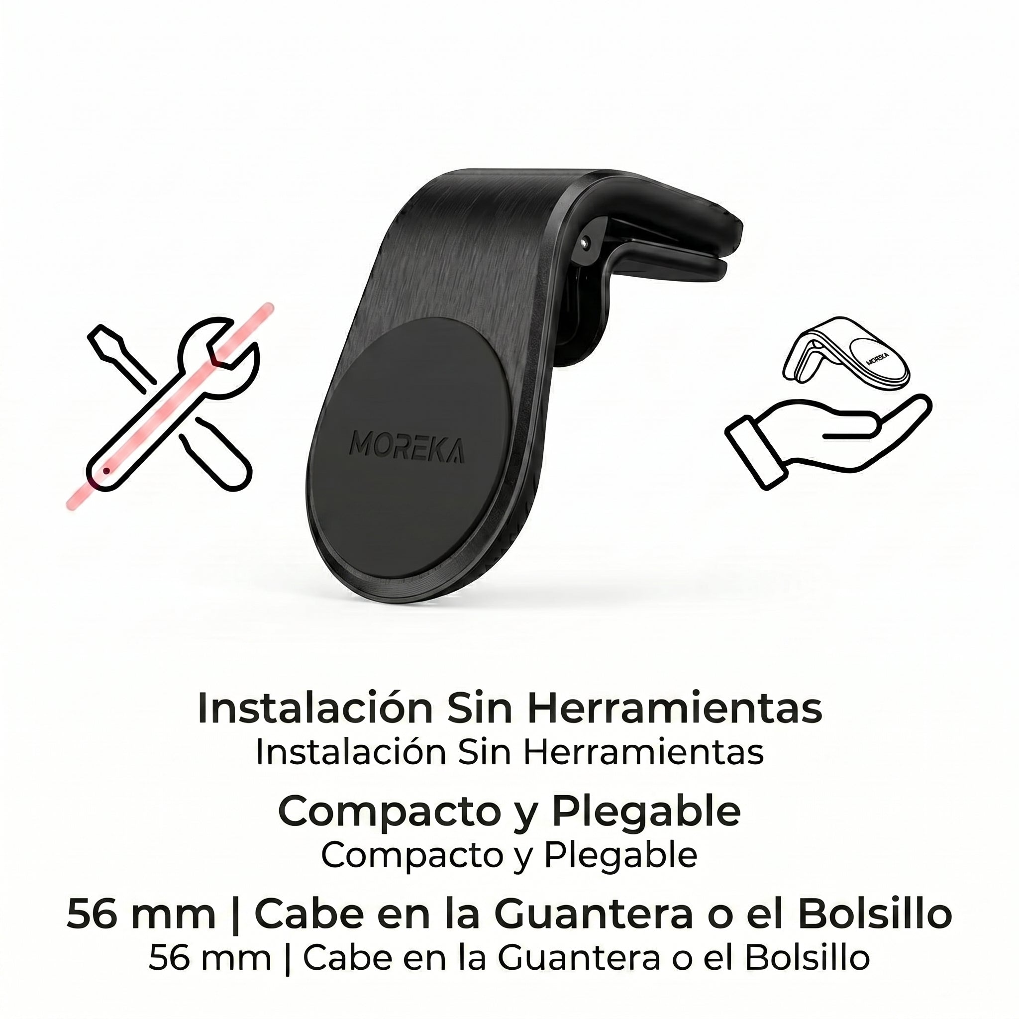 Soporte Magnético para Auto Moreka ZJ-016 Soporte Celular Coche Imantado 360° con Clip Rejilla de Aire Aleación de Aluminio y Fuerza Magnética 3350Gs - Imagen 4