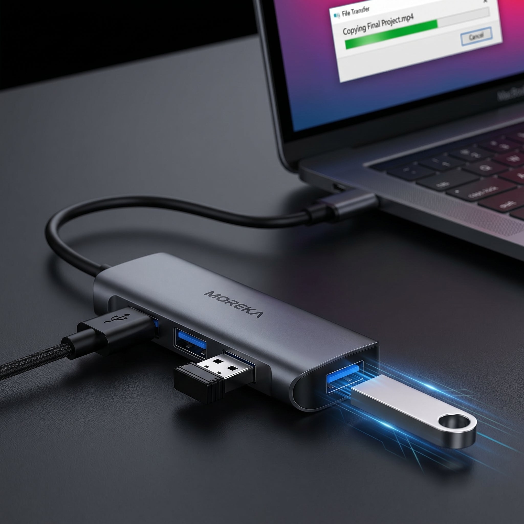 Hub USB 3.0 Moreka KZ02 4 en 1 Alta Velocidad Plug & Play - Imagen 4