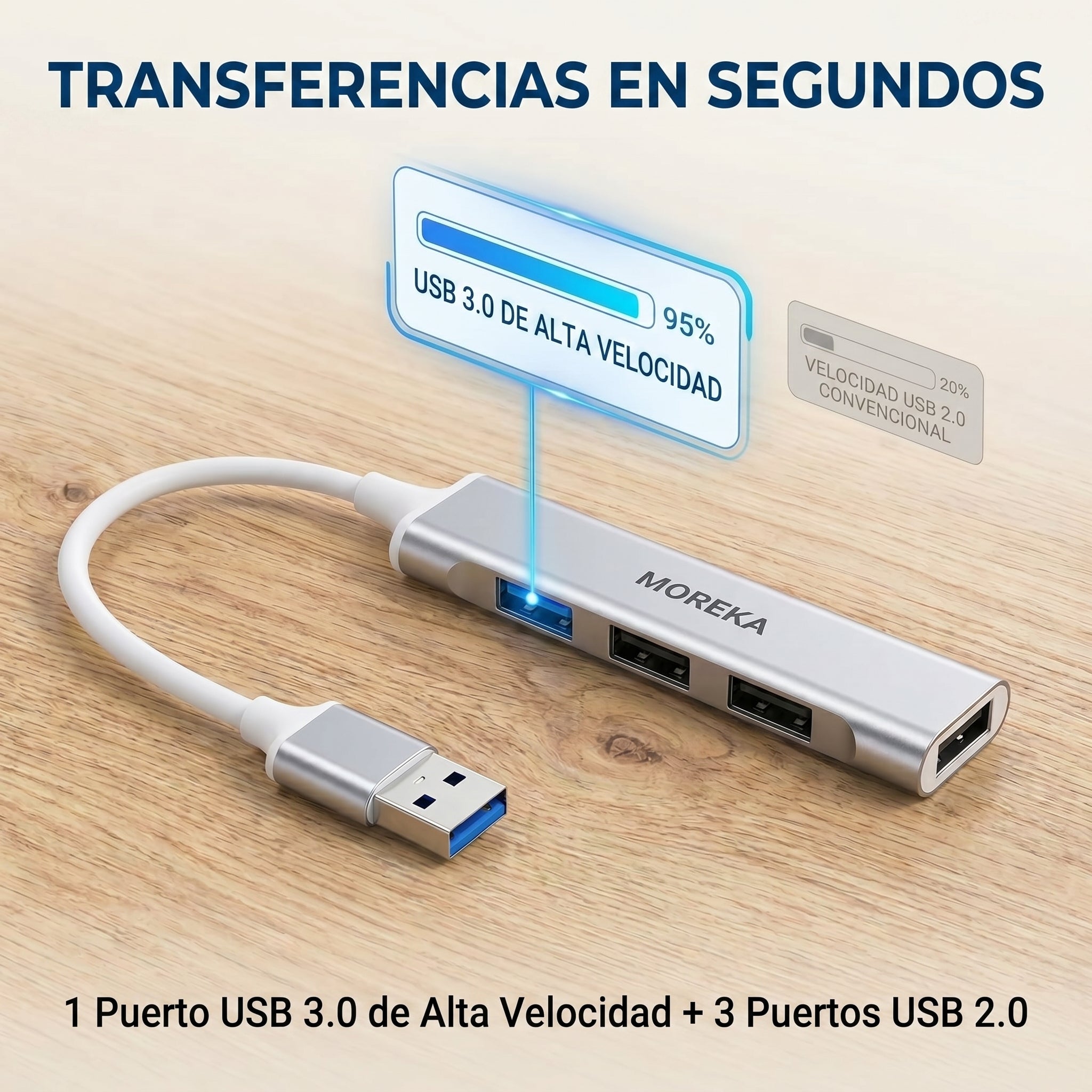 Hub USB 3.0 Moreka KZ02 4 en 1 Alta Velocidad Plug & Play - Imagen 6