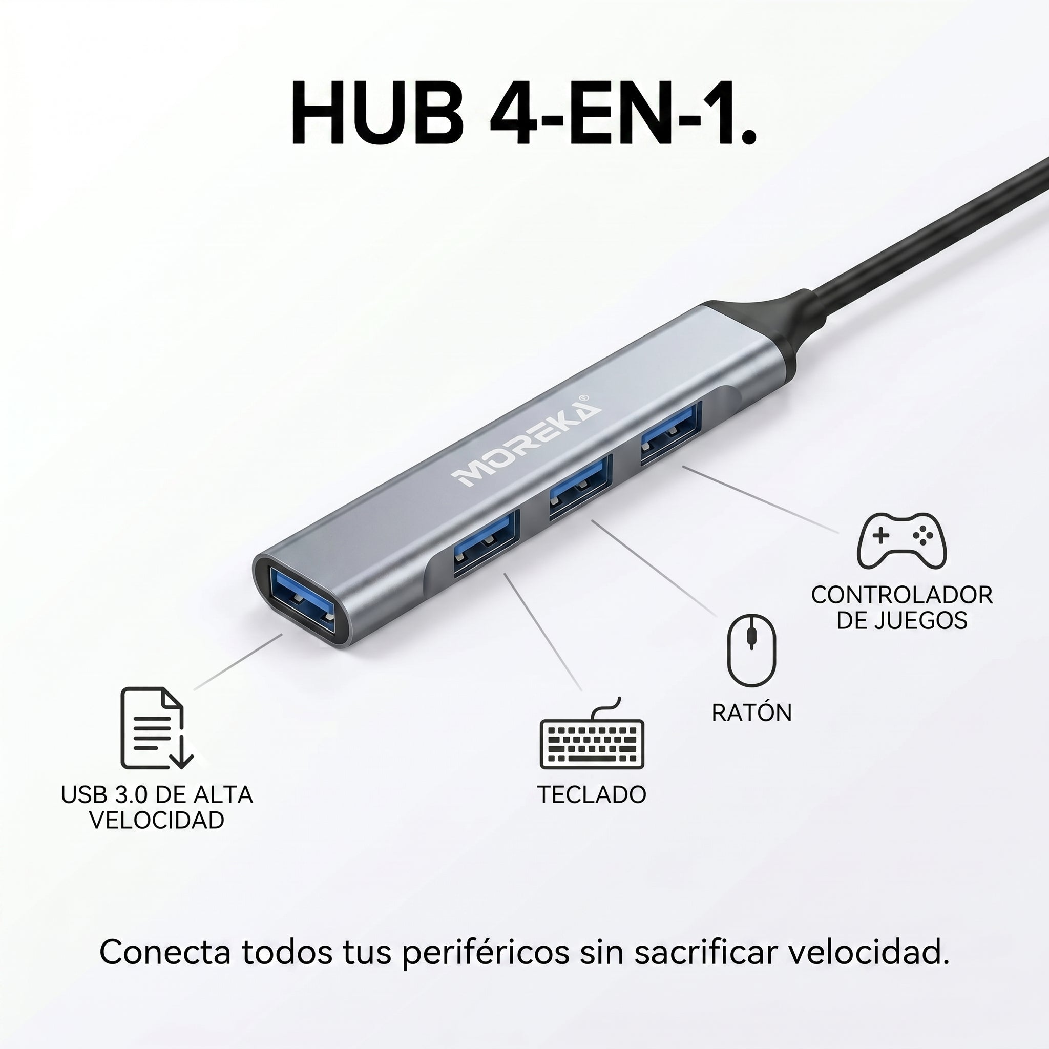 Hub USB 3.0 Moreka KZ02 4 en 1 Alta Velocidad Plug & Play - Imagen 7