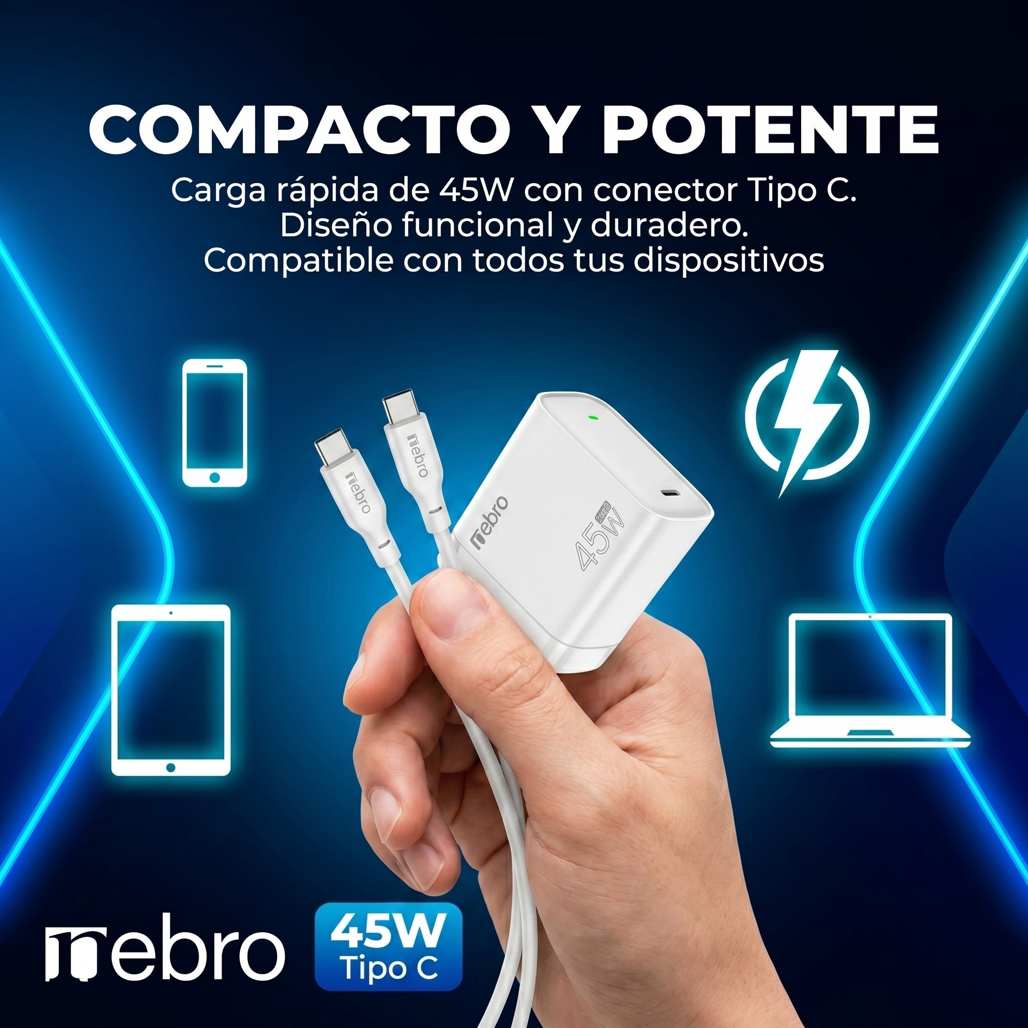 Cargador cable Tipo C NEBRO VGA-054T 45W - Imagen 4