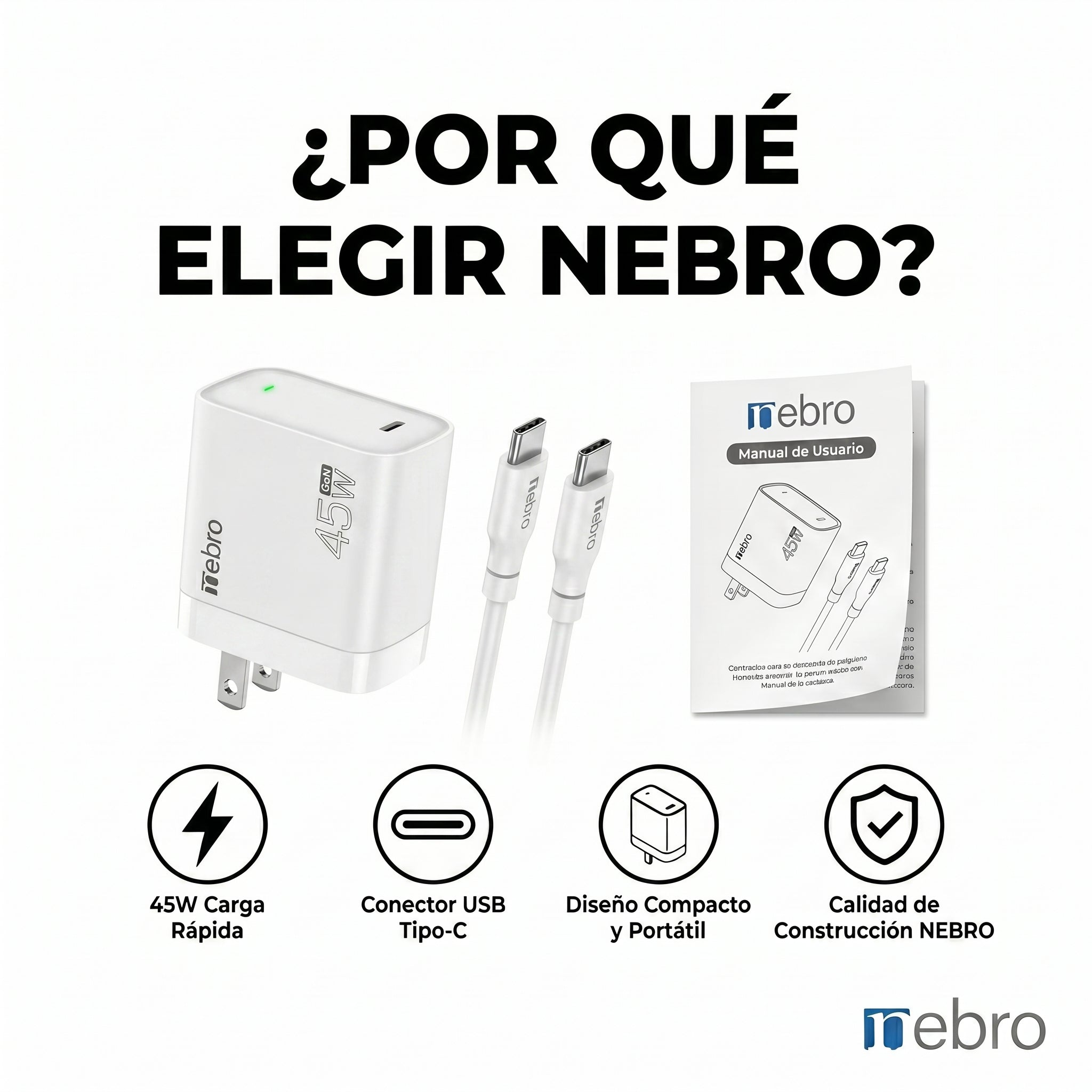 Cargador cable Tipo C NEBRO VGA-054T 45W - Imagen 5